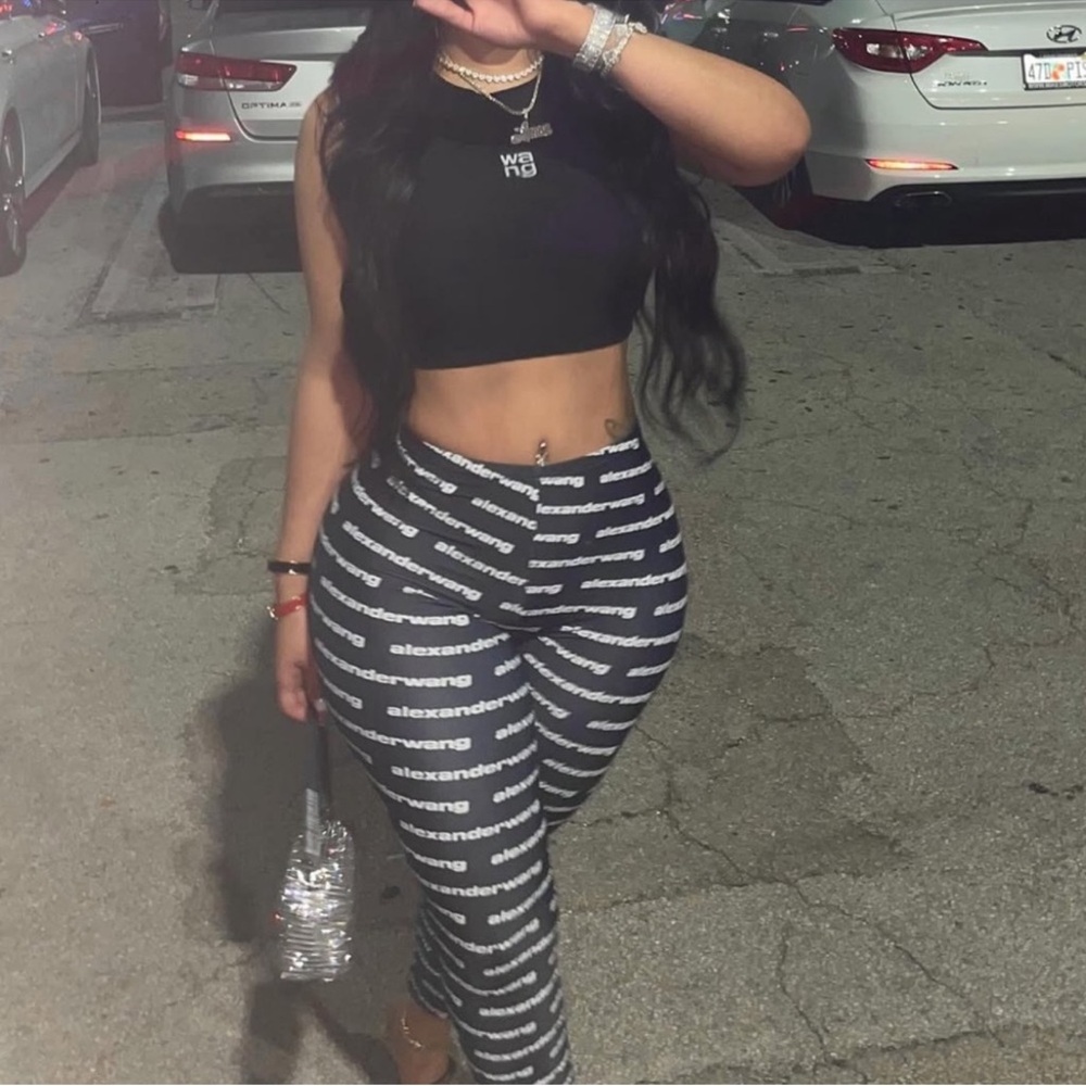 Alexander Wang Black Logo-Print High-Waist Leggings